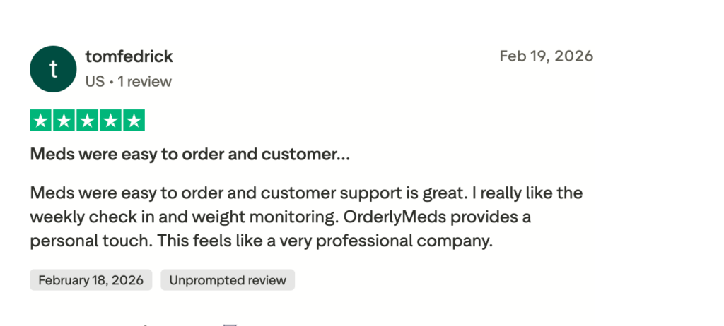 A 5-star review on OrderlyMeds.